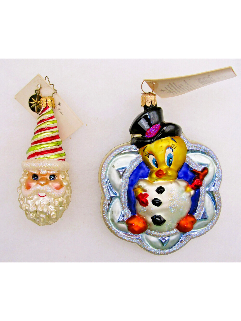 Christopher Radko Two Ornaments Minty Nick Gem and Tweety Snowman with Tags